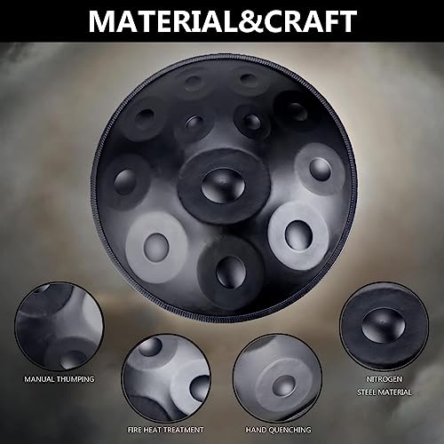 Handpan Drum Instrument, 12 notas en Re menor, 22 pulgadas, tambor de acero, con bolsa suave, mazos y soporte para handpan miniatura 2