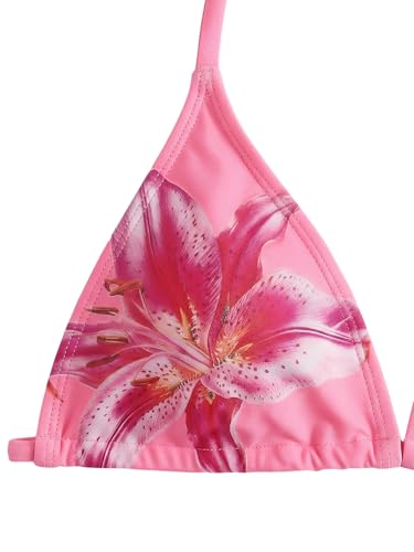 Image of RoseSeek Girl's Tie Dye Smocked 2 Piece Swimwear Sets Backless Halter Bikini Cute Brief Bathing Suit