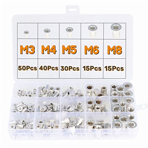 findmall 150Pcs Rivet Nuts Kit Metric Aluminum Flat Head Threaded Rivet Nut Insert Nutsert Nuts Assortment Kit M3 M4 M5 M6 M8