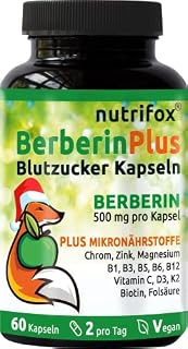 Berberin 500 mg Plus Multivitamine & Mineralstoffe (z.B. Chrom, Zink, Magnesium, B-Komplex, Vitamin C, Vitamin D, K2, Biotin) 60 Blutzucker Kapseln, vegan, ohne Magnesiumstearat, aus Deutschland