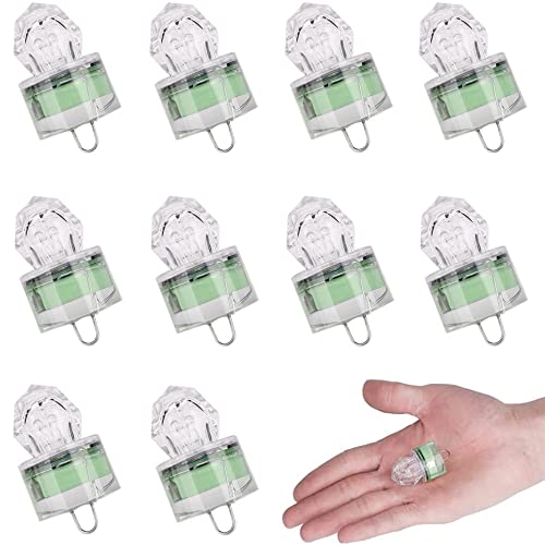 Rojuna 10 Pack Fishing Deep Drop Light LED, Colorful Flashing Strobe LED Fishing Lights, Underwater Fishing Light, Waterproof Attractants Diamond Lure Light for Saltwater Freshwater Tuna (Green)