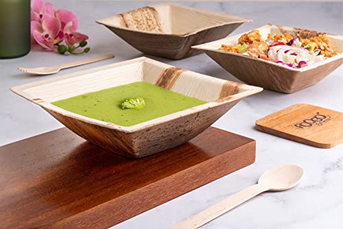 FOOGO Green 25pcs Disposable Palm Leaf Bowls, 6.5" (16.5cm) 21oz (600ml), for Soup Desserts & Salad, Deep Square - Image 3
