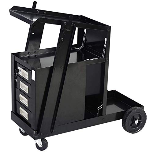 Aveland 2021 US Portable & Practical Welder Cart with Wheels, Professional Welding Cart Plasma Cutting Machine Without Drawer, CA, Black B