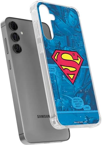 Skinit Clear Phone Case Compatible with Galaxy S24 Plus - Officially Licensed DC Comics Superman Logo Background Pattern Design
