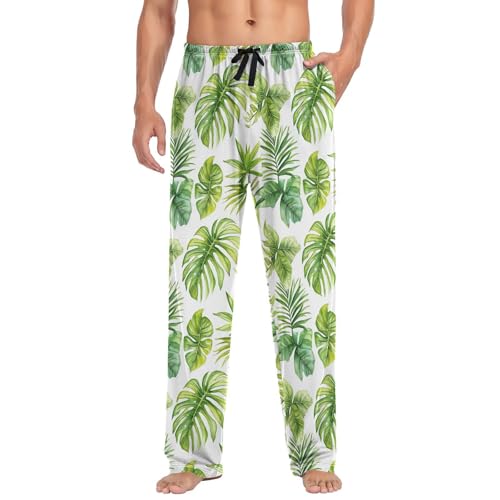 Tropical Palm Leaves Pajama Pants Watercolor Tree Lounge Sleepwear PJs Men's Pajama Bottoms Sleep Pants XXL3