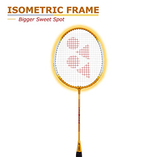 Image of Yonex Mavis 10 Nylon Shuttlecock, Yellow, Pack of 6 | Made in Japan (Green Cap)&Yonex GR 303 Aluminum Blend Badminton Racquet with Full Cover (Yellow)
