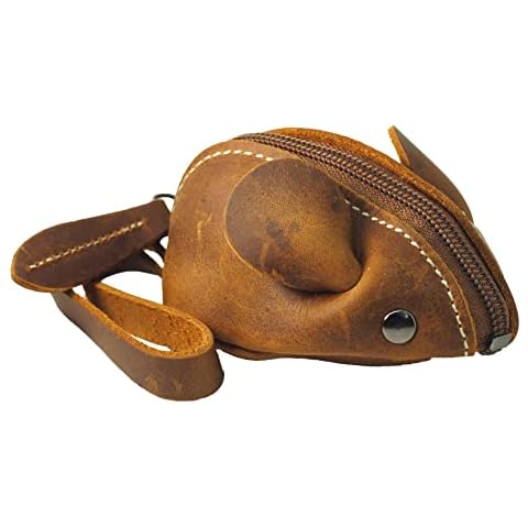 BAWAKO Kleingeldbörse Maus aus Leder - Schlüsseltasche Münzbörse Münzbeutel Coin Purse klein Geldbörse Geldbeutel Kleingeldportemonnaie (Hellbraun) Cover