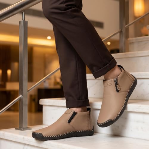 Image of Kraasa Men's Stylish Trendy Sneakers | High Tops Synthetic Side Zipper Casual Shoes | Ultra Soft Cushioned Insole | Airmix Sole Footwear