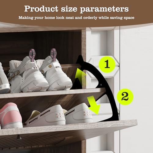 Image of Shoe Storage Cabinet for Entryway | Ultra-Slim Narrow Shoe Organizer with 2 Flip Drawers | Freestanding Hidden Shoe Rack | Space-Saving Solution for Small Hallway, Foyer, Mudroom