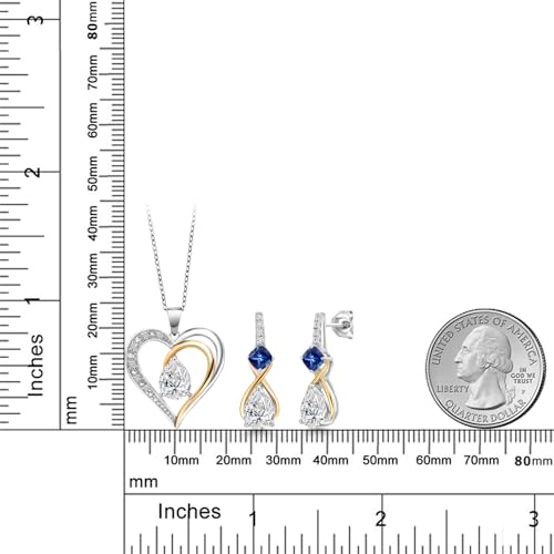 925 Silver and 10K Yellow Gold IGI Certified Lab Grown Diamond and Gemstone Birthstone Heart Pendant Necklace Earrings Set | Pear 8X6MM, Cushion 4MM | Two-Tone Fine Jewelry for Women | 18 Inch Chain2