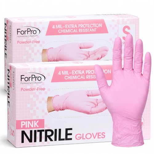 ForPro Nitrile Gloves, Small, Disposable | Powder-Free | 4 Mil Thick | Pink | 200 Count