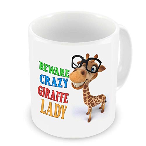 GrassVillage Crazy Giraffe Lady Ceramic Mug, Cup, White, Funny, Sarcasm Mug 11oz