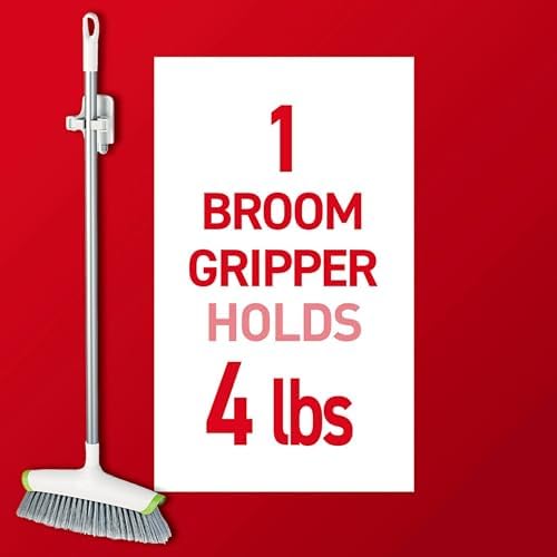 Command Mop & Broom Holder Wall Mount, White with Grey Band, 2 Grippers 4 Strips, Grey/White, 17007-HW2ES - 2