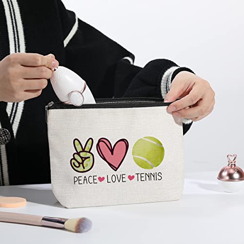 Tennis Gifts Tennis Pouch Bag Inspirational Gifts for Women, Gifts for Tennis Lovers Players Birthday Gift for Coach Best Friend Sister - Peace Love Tennis Makeup Bag