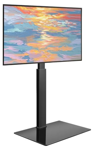 Image of WKWKER Floor TV Stand for 27-65 inch LED Screen Adjustable TV Stand with Mount Swivel Floor Televisions Stand with Tempered Glass Base for Corner Bedroom Living Room Max VESA 400x400mm