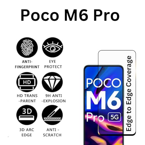 Image of compatible with Poco M6 Pro 5G Tempered Glass [with warranty] screen protector guard Full Edge to Edge 9H Full Glue FHD with Easy Installation kit - Pack of 1 (M6Pro)