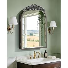 Baroque Mirror Medicine Cabinet Wall Mounted Silver Vanity Cabinets Arch Frame Rose-top 30.1x18.8 inch