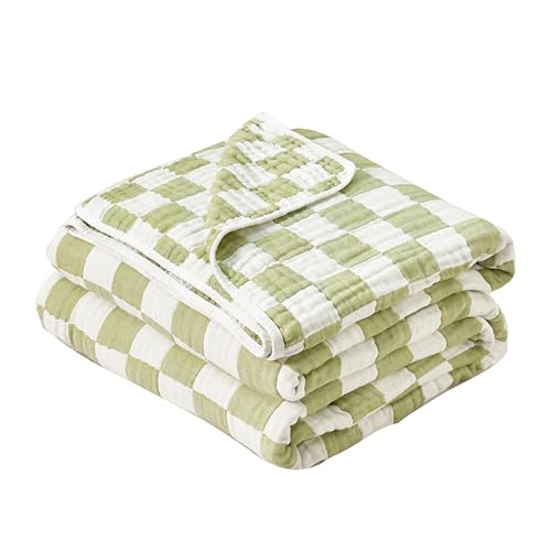 Image of Ultra Soft Cozy Cotton 6-Layer Muslin Baby Blanket 41 inchx41 inch Breathable Lightweight Checkered Swaddle Blanket for Baby Boy Girl Birthday Gifts All Seasons Both Sides Sage Green