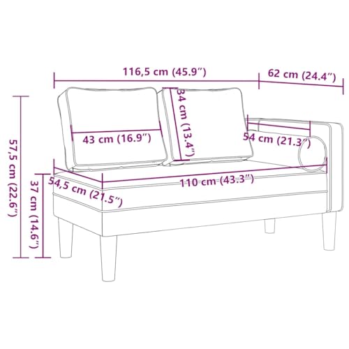 Méridienne 116,5 cm avec coussins gris clair vidaXL