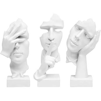 Sculptures Decorative Thinker Statue Pack of 3 Thinker Statue Silence is Gold Abstract Art Figure Modern Home Resin Sculptures Decorative Objects Decor for Home Office Bookshelf Desktop White
