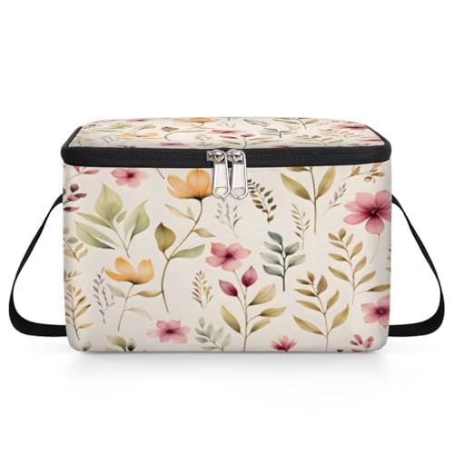 GzLeyigou Plant Leaves Lunch Bags for Women Men 9 Cans, Hot & Cold Food Delivery Bag Insulated Grocery Bag Insulated Lunch Box Floret Cooler Bag for Office Work Picnic Beach