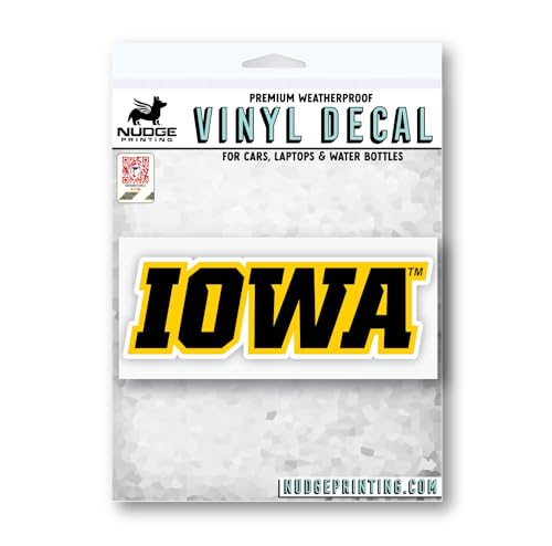 Image of University of Iowa Haweyes Iowa Script Block Letter Weatherproof Vinyl Sticker Car Decal from Nudge Printing