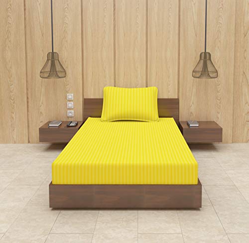 Image of BEVI - Home Premium Self Striped Single Bedsheet with 1 Pillow Cover 300 TC Ultra-Soft 300 TC Microfiber Bed Sheet| Size (60 inch x 90 inch) Yellow