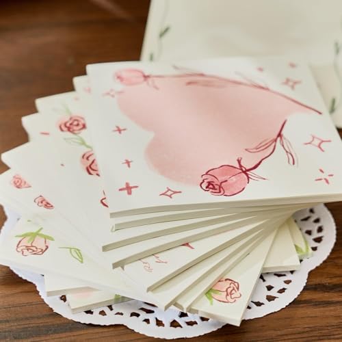 Image of Sticky Notes Set, Multicolour, Over 200 Rectangular Self-Stick Memo Pads with Delicate Heart, Rose & Butterfly Designs for Journaling, Office, Creative Projects (Pack-1)(Multi Color)