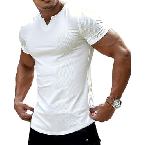 Muscle Cmdr Men’s Henley T-Shirt Short & Long Sleeve V Neck Slim Fit Soft Stretch Casual Athletic Tee Medium Weight
