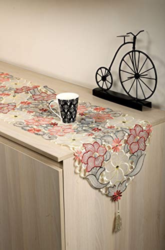 Image of MONKDECOR Design - 022 Tissue Cutwork Centre / Dining Table Runner (Size- 15x70 Inches)- Maroon