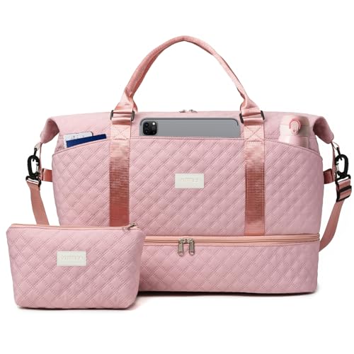 Sac de voyage 50L imperméable grand volume rose avec trousse de toilette assortie