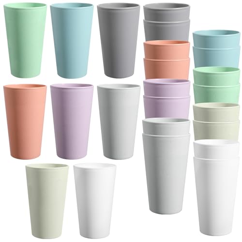 HEYCOME Set of 16 Wheat Straw Cups, 16 Pcs 20 oz Unbreakable Drinking Cups, Reusable Plastic Cups Sets, Water Glasses Tumblers, Microwave & Dishwasher Safe, Bpa Free, 8 Colors