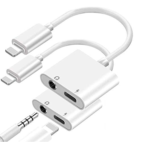 2Pack Headphone Adapter Splitter for iPhone,Lighting to 3.5 mm Splitter AUX Adapter Headphone Jack 2 in 1 Audio + Charge Cable Dongle for iPhone 11/XS/XR/X/8/7 Support All iOS
