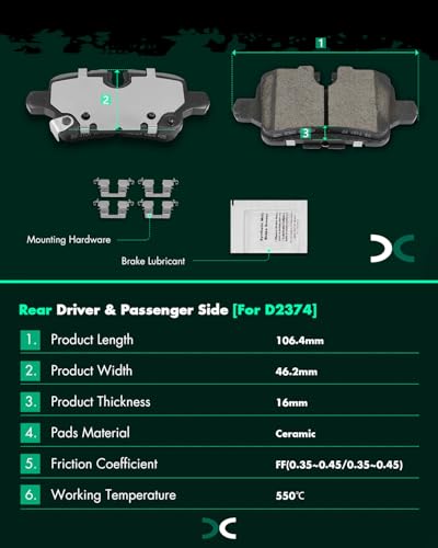 Image of SCITOO D2374 Rear Ceramic Brake Pads Sets w /Hardware Replacement For Buick For Envista 2024,For Chevrolet For Equinox | For Malibu | For Trax,For GMC For Terrain 2021-2024