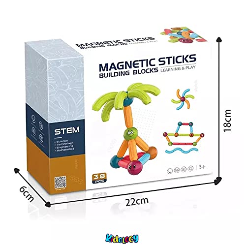 Image of Kidology Magnetic Sticks and Balls Building Set - Montessori Magnetic Building Blocks for Kids, 3D Magnet Construction Toy, Creative Educational STEM Learning Toy for Boys & Girls (38 Pcs, Multicolor)