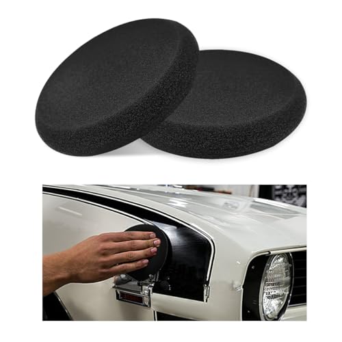 Gasedin 2 PCS Car Wax Applicator Pads, Soft Detailing Round Polishing Sponges, Side Pressing Hand Sponge Pads Kit for Cars and Boats Paint Waxing, Universal Car Accessories (Black)