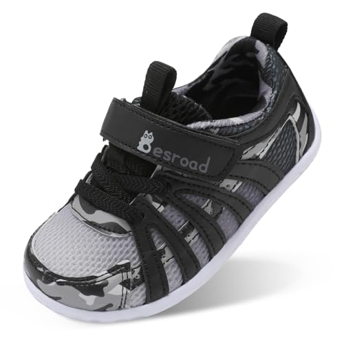 Image of Besroad Toddler Shoes Boys Girls Barefoot Sneakers Kids Breathable Walking Shoes Lightweight Strap Non-Slip Sole Tennis Shoes