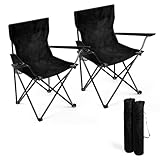 BESCH Set de 2 Sillas Plegable para Camping de Acero con Portavaso 45x45x80cm Carga Máxima 110Kg - Silla para Exterior, Picnic, Jardín y Pesca (Negro)