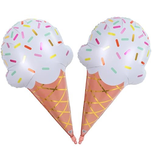 32 Inch Large Ice Cream Balloons Cone Kit, Giant Sweet Ice Cream Sprinkle Foil Balloons, Popsicle Three Scoops of Fun Social Party Decorations for Kid Girls Birthday Summer Beach Hawaii Pool Decor