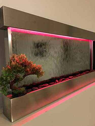 Jersey Home Decor Wall Hanging Waterfall XL 47” Wide x 24” Tall Wall Fountain St. Steel Frame, Color Lights, Remote ctrl