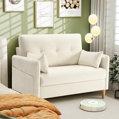 Image of Hanherry Loveseat Sofa, 47 inch Small Couch for Living Room, Comfy Chenille Fabric Love Seat for Bedroom withThrow Pillow,Removable Cushion Cover,Couches for Small Space,Apartment,Dorm