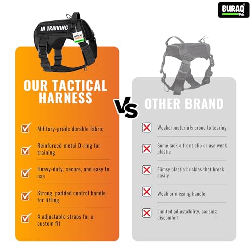 Image of Buraq Tactical Dog Harness No-Pull Heavy Duty Pet Harness Adjustable with Handle Easy Control, Tactical Vest Harness for Walking Training Hiking (Dark Green, XL)