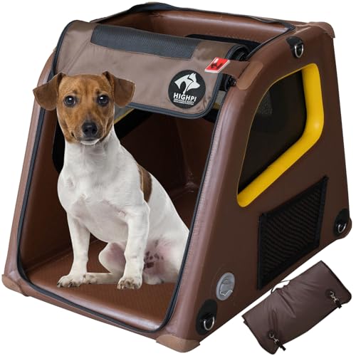 Collapsible Portable Soft Dog Crate-HIGHPI Inflatable Dog Travel Crate For Small Medium Dog, Waterproof Dog Kennel Outdoor Indoor, Safety Foldable Dog Cage For Car Home, Dog Carrier 22"L x 32"W x 25"H by Highpi - Used condition - CA$65.08