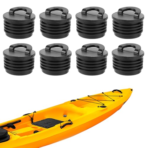 Lyreh 8pcs Kayak Scupper Plug Kit, Universal Watertight Rubber Push-In Rib Boat Drain Livewell Plugs with Reinforced Handle for Sit-On-Top Kayaks Canoes & Boats Accessories (Black)
