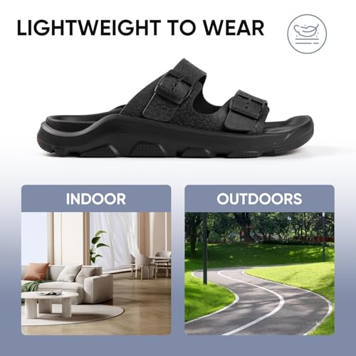 Black Sandals Men - Double Buckle Sandals for Women - Comfortable EVA Walking Sandals - Slip-on Adjustable Sandalias Para Hombres(8-12.5Men/9-13.5Women)4