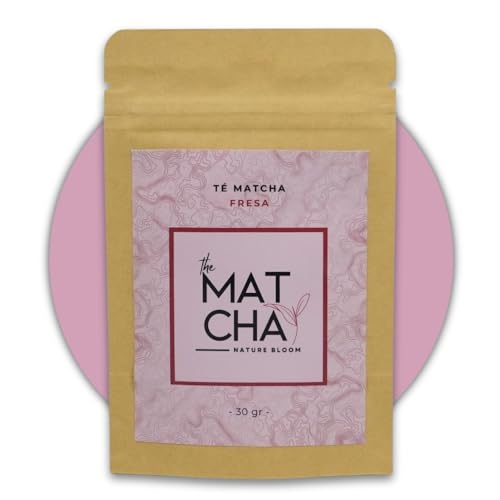 Té Matcha Sabor Fresa [Premium] - 100% Natural, sin Azúcar | Té Verde en Polvo Matcha | Energía, Concentración, Antioxidante (30g)