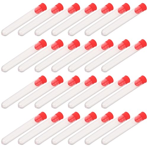Parliky Tubos de Almacenamiento de Agujas de Coser a Mano, Estuche Plástico Transparente Tapa Roja 12x75 Mm, 30 Unidades, Organizador Compacto para Costura, Bordado y