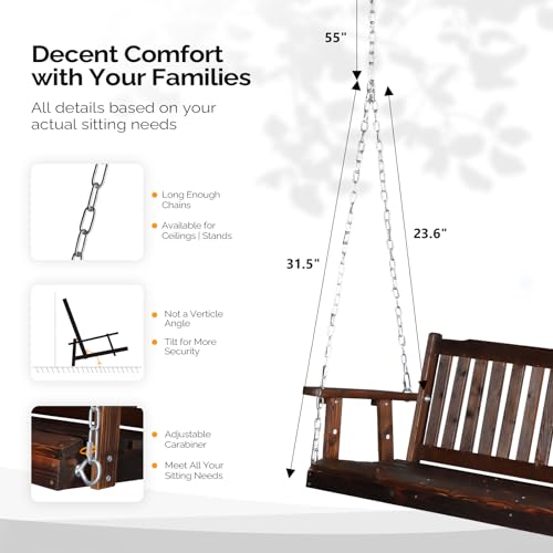 Image of VINGLI Upgraded 5 FT Wooden Porch Swing, 880 LBS Solid Fir Wood, Rustic