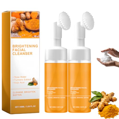 Turmeric Face Wash with Brush,Turmeric Kojic Acid Foaming Cleanser,Turmeric Facial Cleanser,Deep Cleansing Foaming Turmeric Oil 