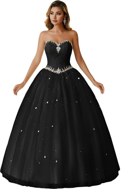 Image of Likedpage Women's Sweetheart Ball Gown Tulle Quinceanera Dresses Prom Dress
